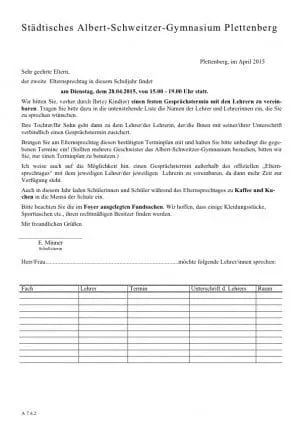 Elternsprechtag Einladung 28.04.2015