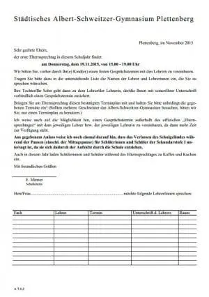 Elternsprechtag Einladung Eltern - 19.11.2015