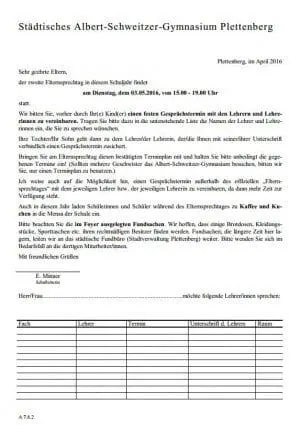 Elternsprechtag Einladung Eltern - 03.05.16